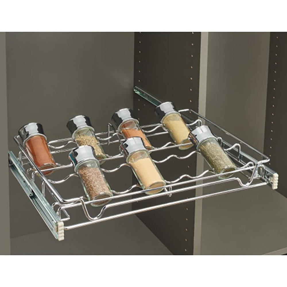 Sliding spice rack / can rack Rev-A-Shelf